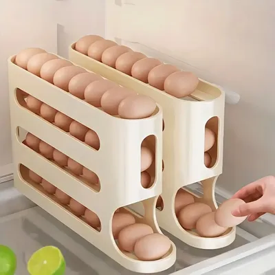 1pc Stackable Large Capacity Egg Holder for Refrigerator, Automatic Fill Egg Storage Organizer