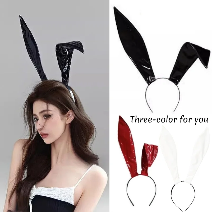 3 farben Bunny Ohren Stirnband Leder Kaninchen Ohr Haarband für Cosplay Halloween Party Hairstyling Zubehör Weihnachten Foto Prop Image