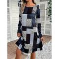 Damen Minikleid Etui-Kleid A Linie Kleid Figurbetontes Kleid Party Lässig Boho Party Hochzeitsgast Täglich Normale Passform Grafik Geometrisch Karomuster Langarm Rundhalsausschnitt Blau Purpur Grün