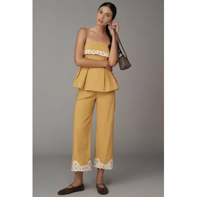 The Colette Embroidered Crop Wide-Leg Trousers by Maeve