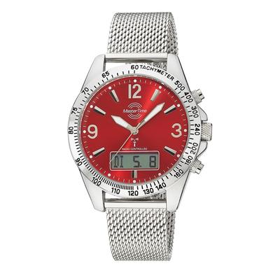 Funkchronograph MASTER TIME "Sporty", stahlgrau, rot, Armbanduhren, Herren, Quarzuhr, Armbanduhr, Herrenuhr, Edelstahlarmband, analog, digital Image