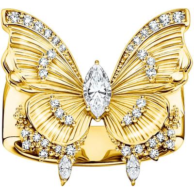 Fingerring THOMAS SABO "Butterfly Paradise Cocktail-Ring - Schmetterling-Design" Gr. 54, gold (gelbgoldfarben, weiß, weiß), Fingerringe, Damen, 54, Silber 925 (Sterlingsilber), 5mm, mit Zirkonia (synth.) Image