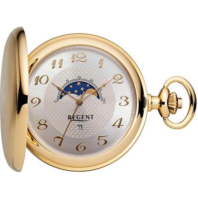 Taschenuhr REGENT "P731", gold (goldfarben), Taschenuhren, Damen, Quarzuhr, Herrenuhr, Mondphase, Datum, Acrylglas Image