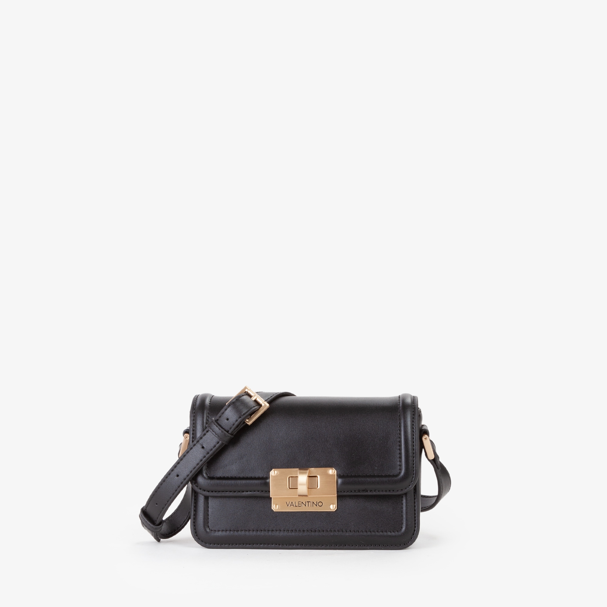 Umhängetasche VALENTINO BAGS "FLAP BAG FLOREN", Damen, Gr. B/H/T: 19cm x 13cm x 8,5cm, schwarz, Lederimitat, Taschen, Damen Schultertasche, Handtasche mit goldfarbenen Details