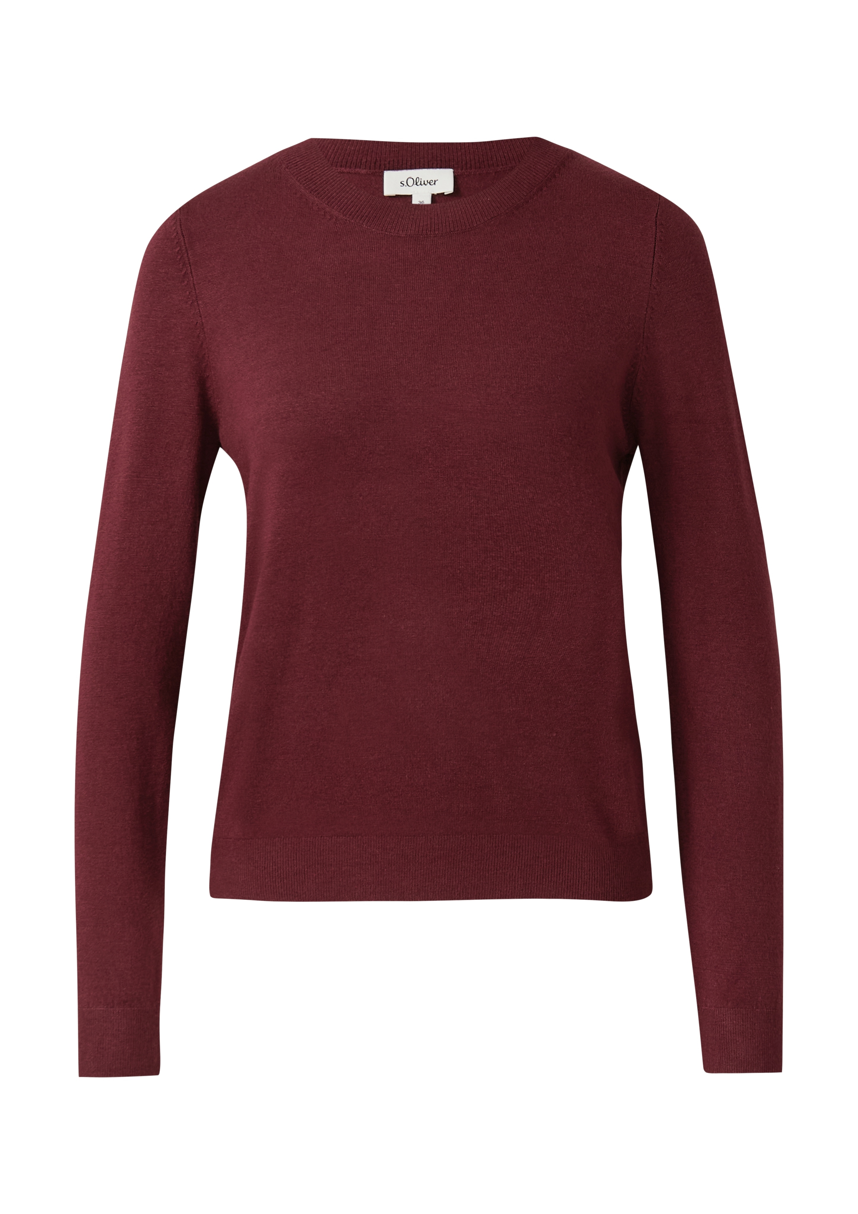 Strickpullover S.OLIVER, Damen, Gr. 40, rot (dunkelrot), Obermaterial: 72% Viskose, 28% Polyester, unifarben, Casual, regular fit taillenbedeckt, ohne Ausschnitt, Rippbündchen, Pullover, mit Stehkragen