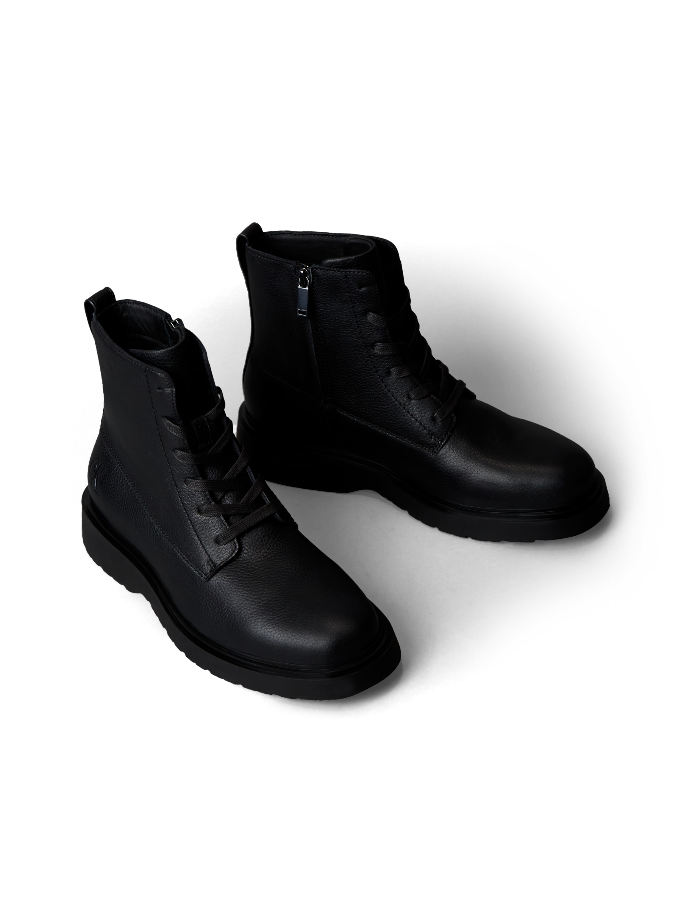 Schnürboots CALVIN KLEIN JEANS "COMBAT ESS LACE UP ZIP BOOT LTH", Herren, Gr. 43, schwarz, Leder, unifarben, Schuhe, Schnürstiefelette, Casual-Boots mit Reißverschluss
