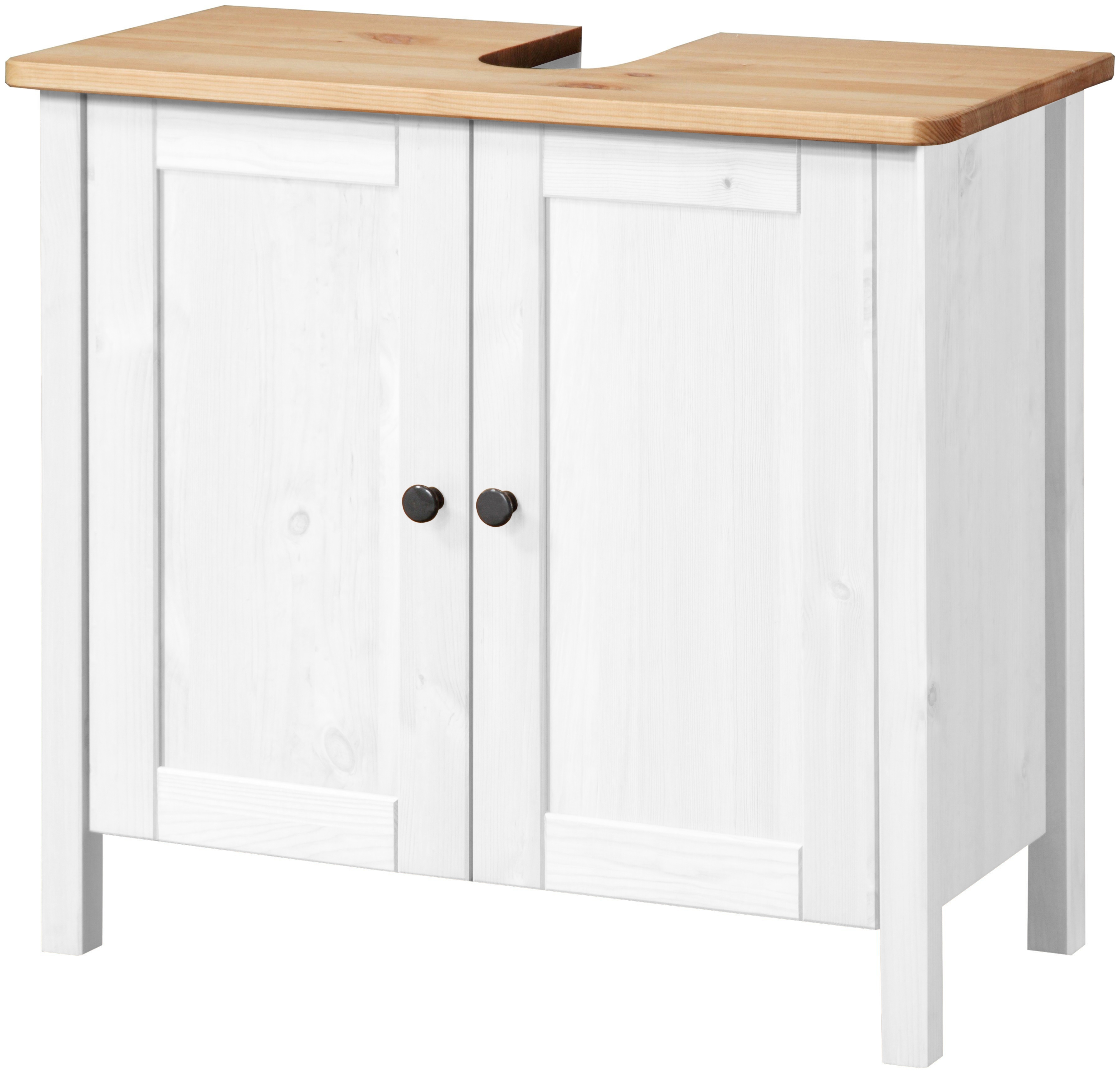 Waschbeckenunterschrank WELLTIME "Sylt", weiß (weiß, honig), B:64cm H:60cm T:30cm, Massivholz, Schränke, Badmöbel im Landhaus-Stil, Breite 64 cm, aus Massivholz