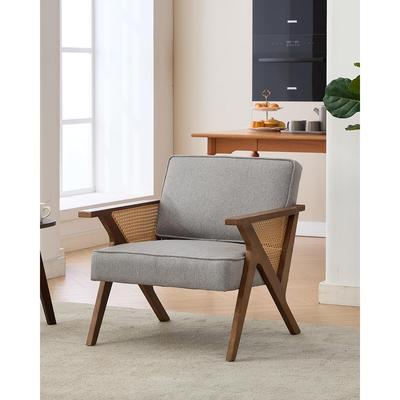 Linen Accent Chairs, Mid-Century Modern Armchair with Wood Legs