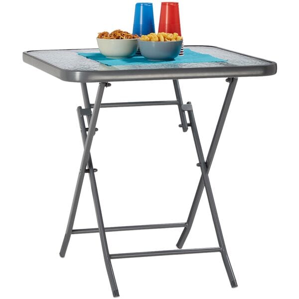 relaxdays Klappbarer Balkontisch mit Glas 70 x 70 cm weiß