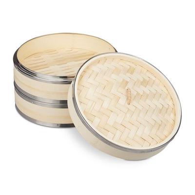relaxdays Bambus Dampfgarer auf 2 Etagen mit Metallring 25,5 cm braun Image
