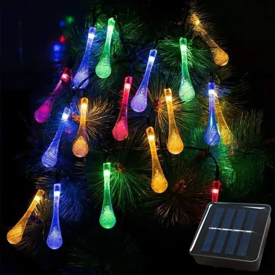 20/30/50LED Solar Water Drop String Light Fariy Lights Christmas Wedding Ramadan Decor Backyard & Garden Lawn Fence Decoration