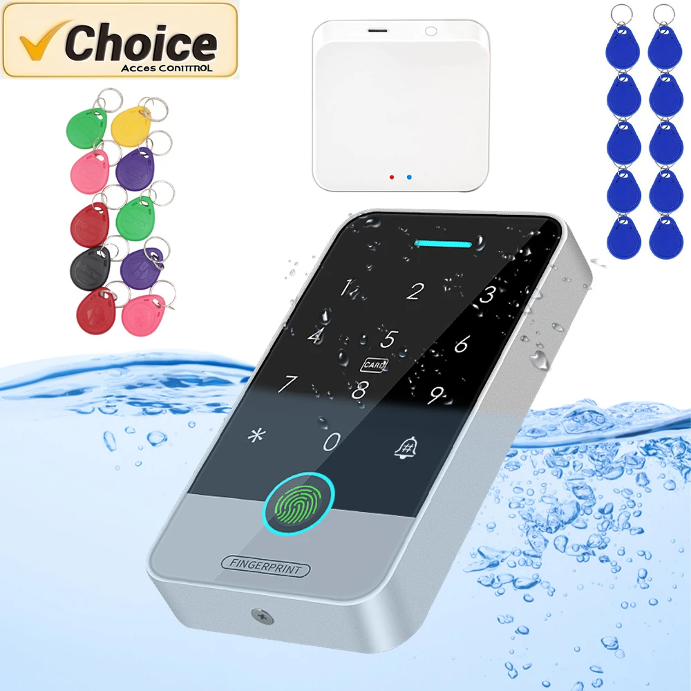 Regenfestes Bluetooth NFC Tuya App Outdoor-Zugangskontrolle: MF IC & EM ID RFID, Fingerabdruck, Tastatur für den Außenbereich, elektrisches Magnetschloss Image