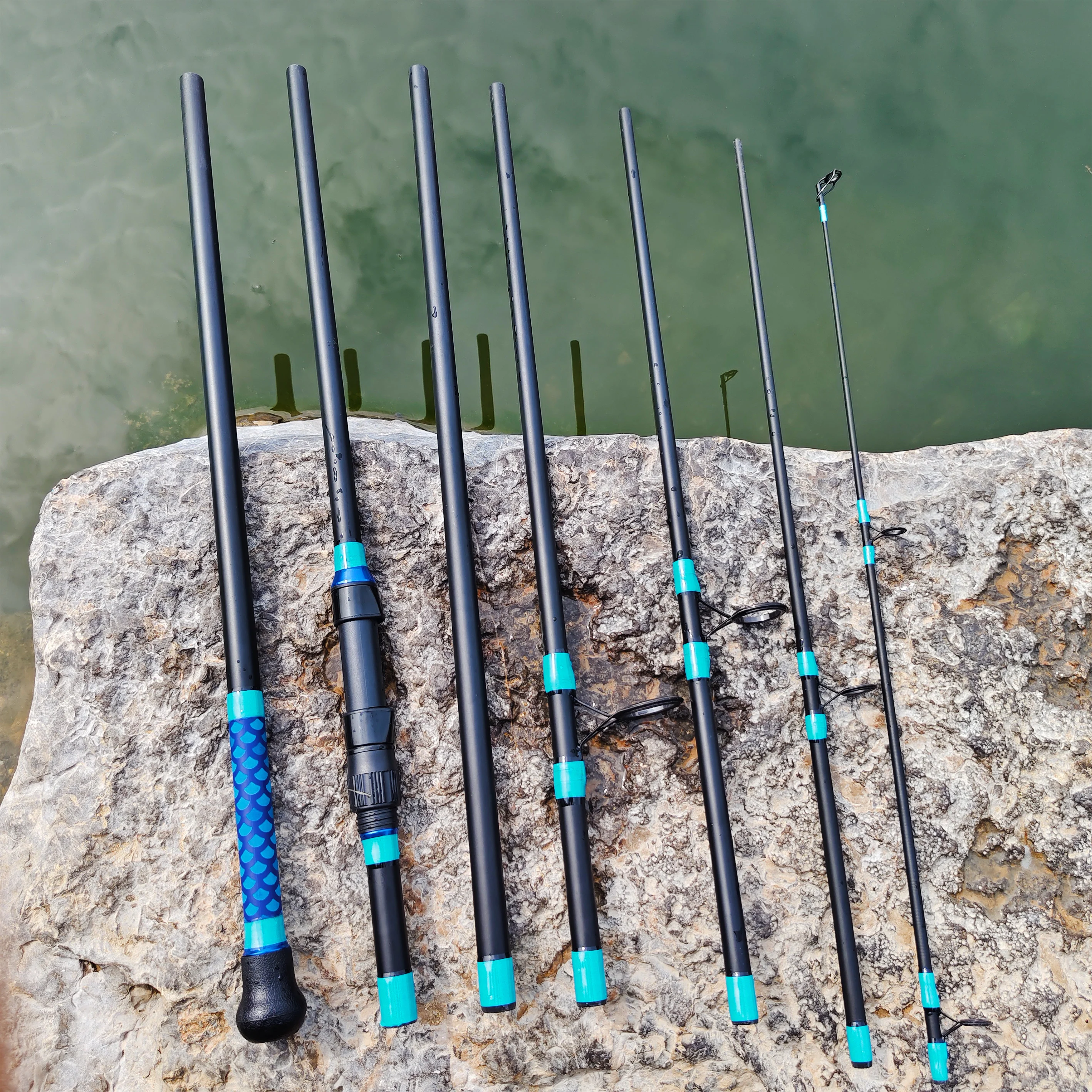 Europäisches Angeln, beliebter Stil, europäisches Karpfenangeln, Strandrute, Karpfenrute 3. 6m Abschnitte 4. 3 m Abschnitte, leicht zu tragen, aus hochkohlenstofffasermaterial, insgesamt schwarzes Image