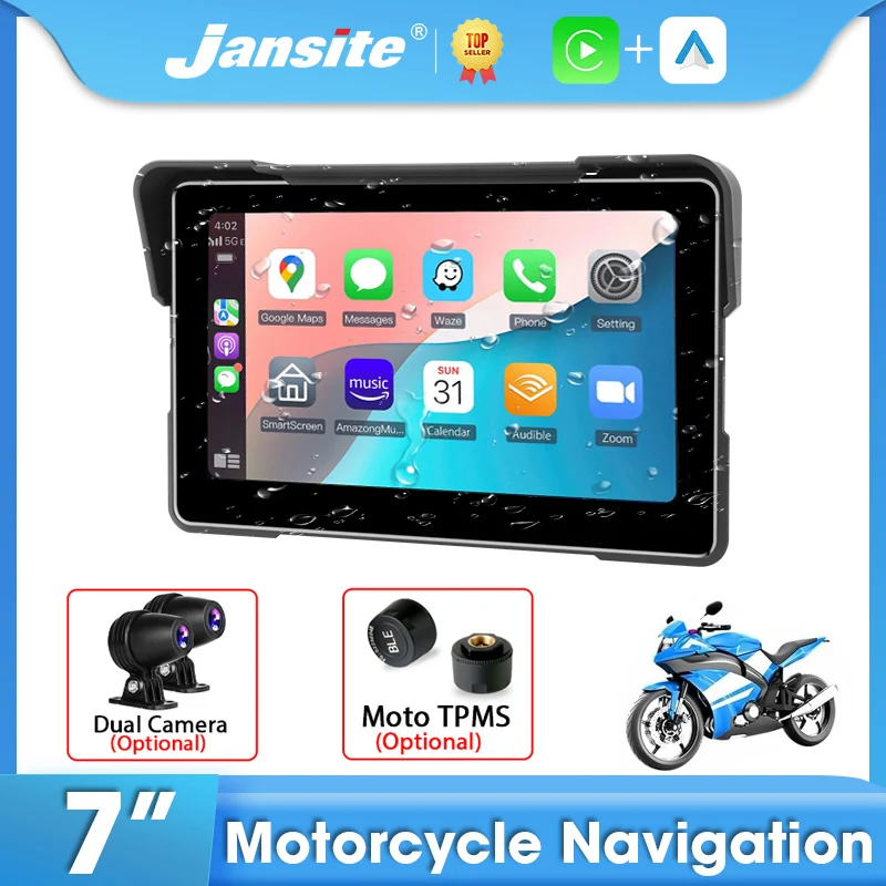 Jansite 7" Motorrad DVR oder Player GPS Motorrad Navigator Wireless CarPlay Android Auto Airplay Motorrad Monitor mit TPMS Image