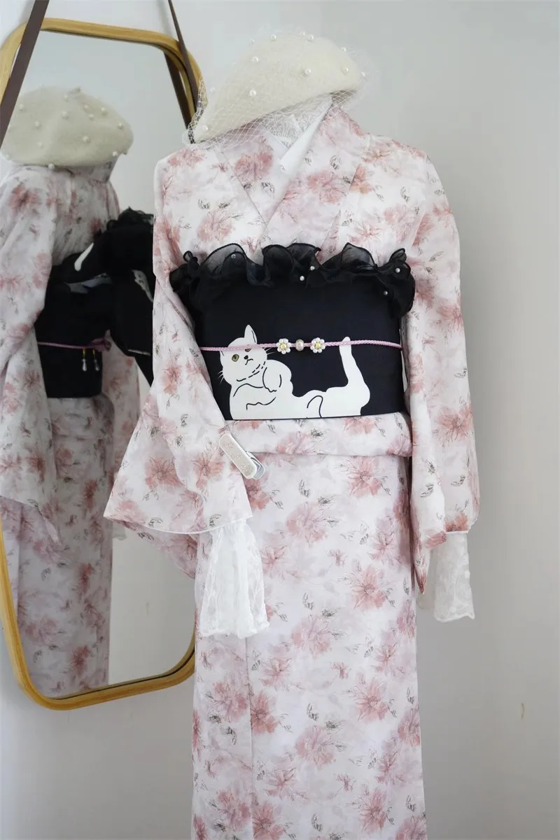 Traditioneller japanischer Kimono für Damen, knitterfrei, Tintendrucke, leicht, Sommer-Yukata, doppellagiger Komono Image