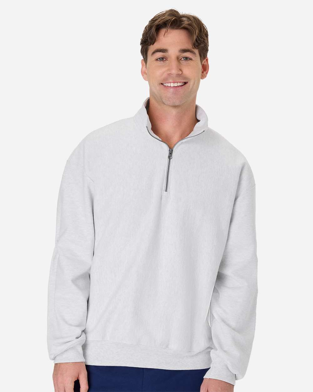 Hanes OG900 Men's Beefy Sweats Premium Heavyweight Quarter-Zip Sweatshirt in Ash size Large | Cotton/Polyester Blend