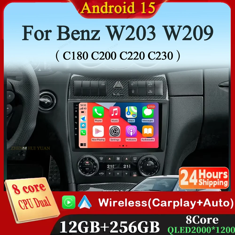 Für Benz W203 W209 C180 C200 C220 C230 2004 - 2011 Android 15 Carplay Auto Radio Navigation GPS Multimedia Player wifi + 4G BT Auto Image