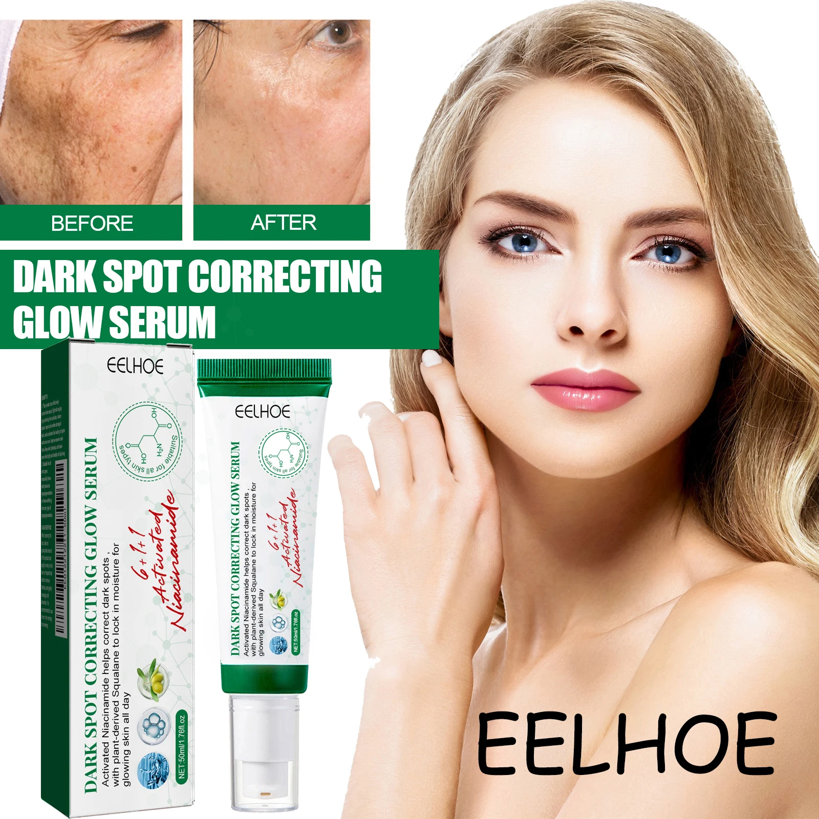 EELHOE Face Glowing Serum Daily Dark Spot Corrector Aufhellender Hautton Reduziert Stumpfheit Feuchtigkeitsspendendes, glättendes Gesichtsserum Image