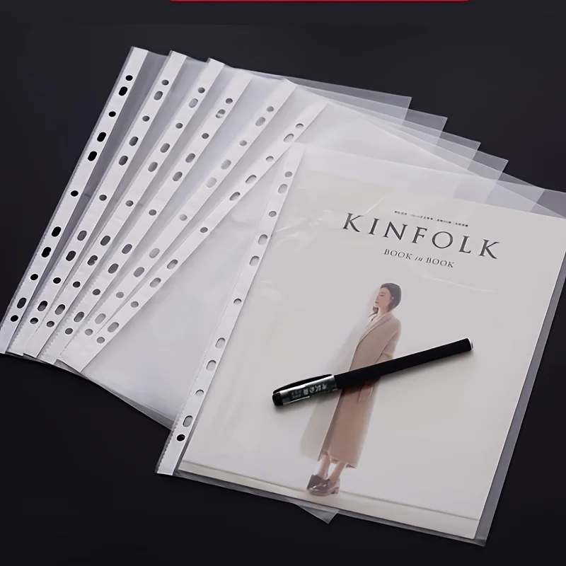 100–500 Stück 11 Löcher transparenter Kunststoff gestanzte Aktenordner A4 Dokumentenhüllen Schutz Bürobedarf Image