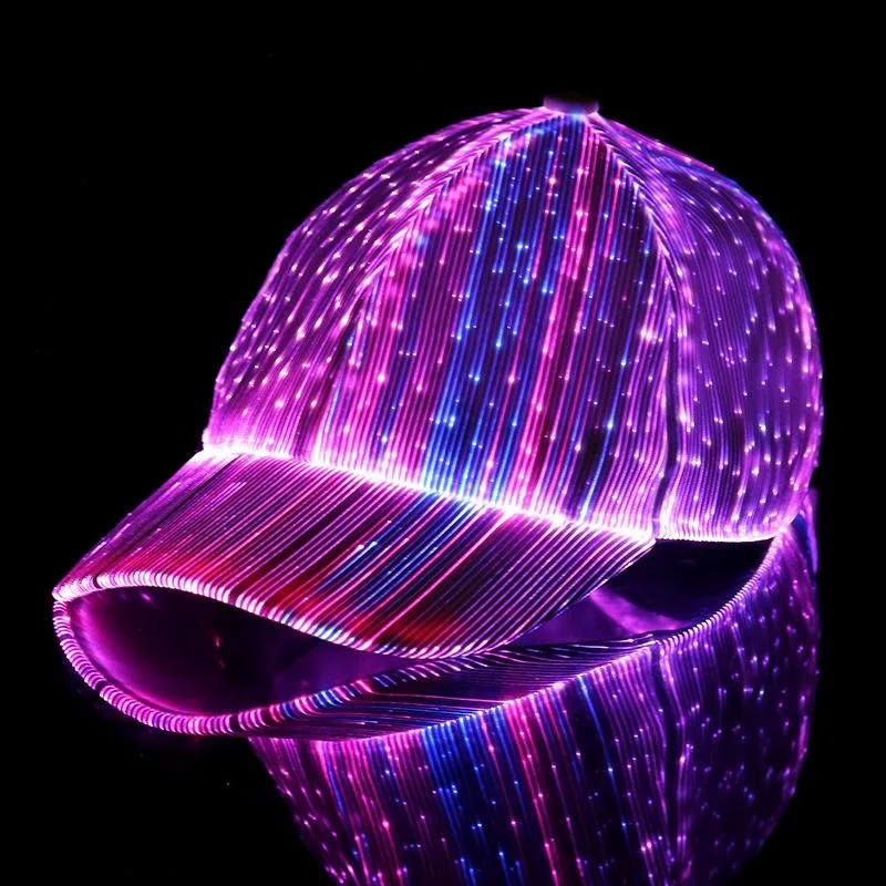 7-Farben-Wechsel LED Fiber Optic Light-emitting Sunshade Cap Bar Dancing Night Running Baseball Cap Halloween Hip-Hop Flash Hat Image