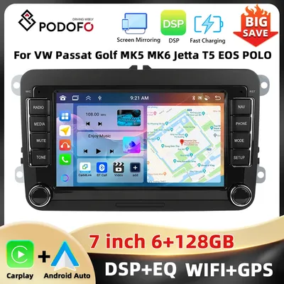 Podofo 7'' 6+128G Car Stereo For VW/PASSAT/GOLF/SCIROCCO Multimedia Player Navigation Carplay Android Auto WIFI BT RDS Car Audio