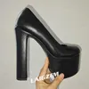 LAIGZEM Damen-Plateau-Pumps, runde Zehen, dicke High Heels, zum Hineinschlüpfen, Kunstleder, handgefertigte Damenschuhe, Damen, Übergröße 39 42
