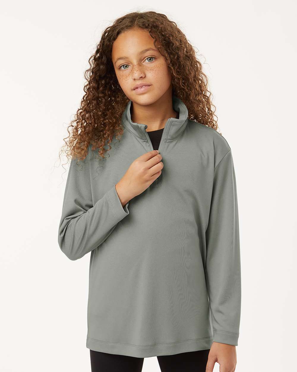 AllPro 41870Y Athletic Youth Pro-Lock Performance Quarter-Zip Pullover Top in Greystone size XS | Polyester - AllPro