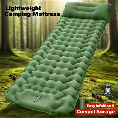 Outdoor Camping Air Mattress Thickened Ultra-Light Sleeping Pad with Built-in Pillow for Travel Backpacking Hiking Climbing