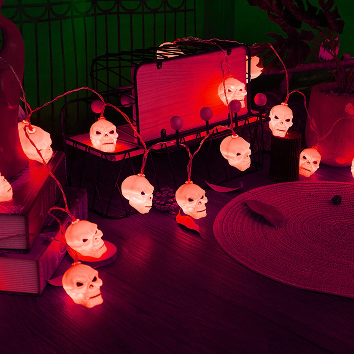 1pc LED Scary Skeleton Kopf String Licht Muliticolor Licht Batterie Betrieben Für Haus Garten Schlafzimmer Urlaub Zelt Halloween Dekor Image