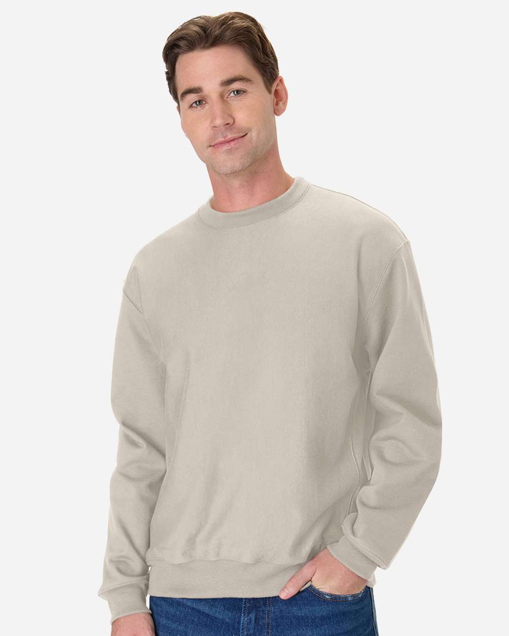 Hanes HOG600 Men's Beefy Sweats Premium Heavyweight Crewneck Sweatshirt in Sand size Medium | Cotton/Polyester Blend OG600
