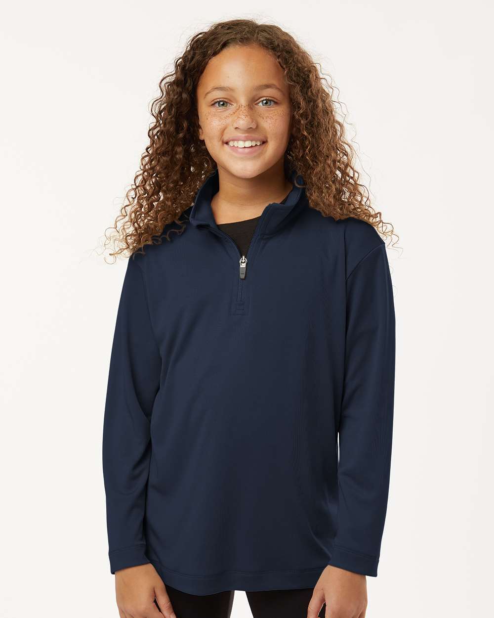 AllPro 41870Y Athletic Youth Pro-Lock Performance Quarter-Zip Pullover Top in Navy Blue size XL | Polyester