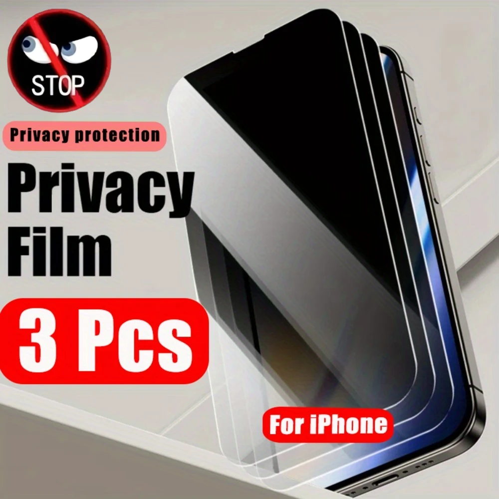 3 Stück Full Cover Privacy Displayschutzfolie für iPhone 17 16 15 14 Pro Max 14 15 Plus gehärtetes Glas für iPhone 13 12 11 Pro XR XS Image