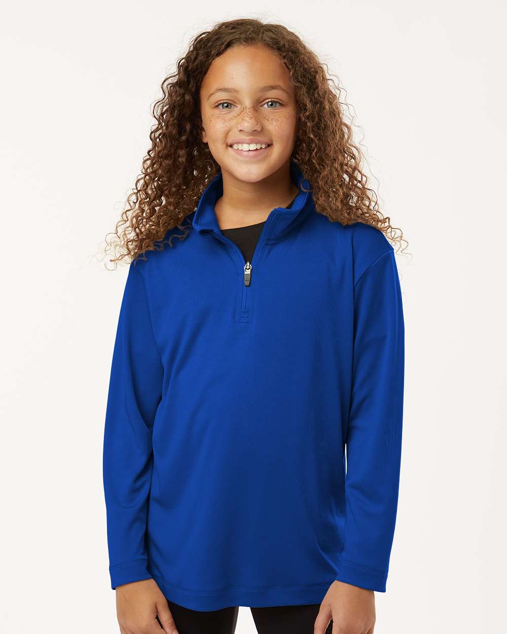 AllPro 41870Y Athletic Youth Pro-Lock Performance Quarter-Zip Pullover Top in Royal Blue size Small | Polyester