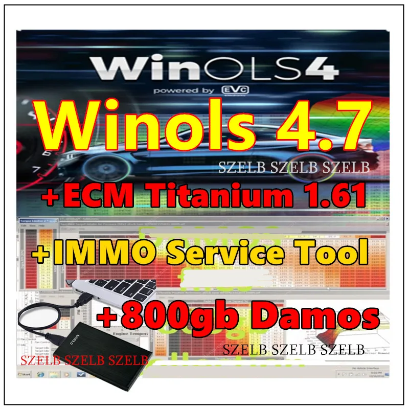 4-in-1 Winols 4.7 voll aktiviert + 800 GB DAMOS-Paket + ECM TITANIUM 1,6 + IMMO Service Tool für Winols Software Chip Tuning Maps Files Image