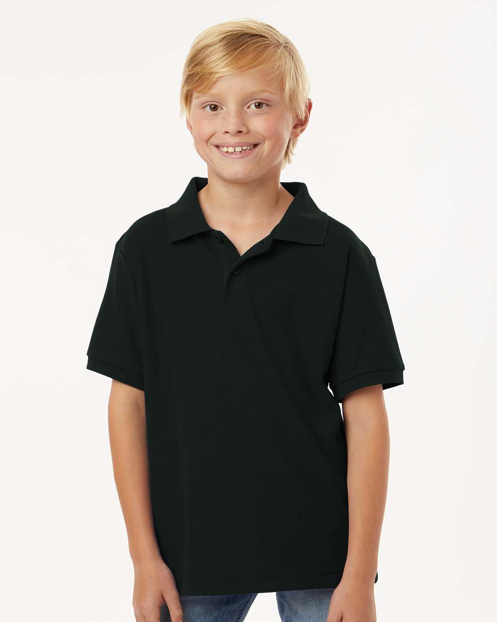 AllPro 62800Y Youth Pique Polo Shirt in Black size XS | 65% polyester/35% cotton