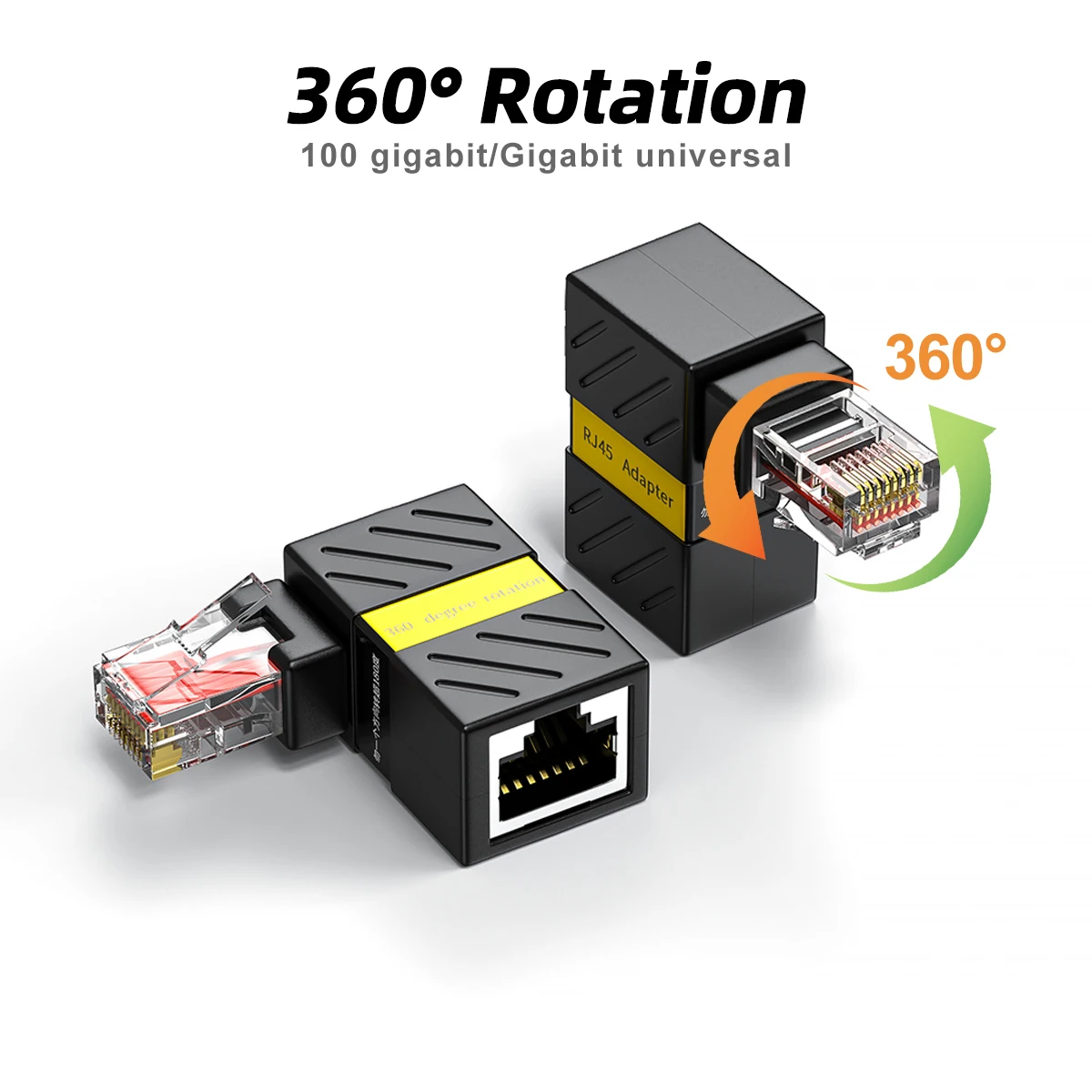 360 drehbarer RJ45-Stecker auf Buchse-Konverter, 90-Grad-Verlängerungsadapter für Cat5 Cat6 LAN Ethernet-Netzwerkkabel-Anschluss-Extender Image