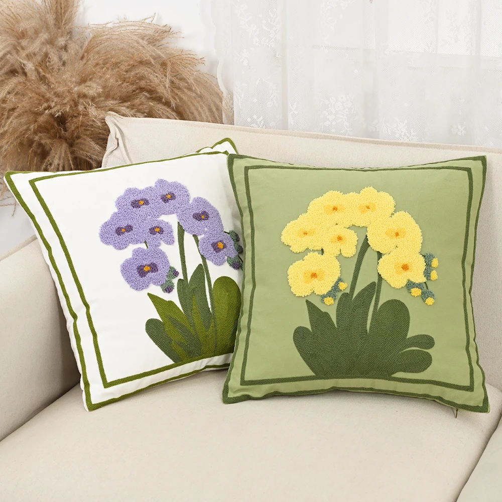 BUYNOW Grün Weiß Floral Gestickte Kissenbezüge Idyllische Frische Wohnzimmer Sofa Kissenbezug Hause Schlafzimmer Decorcojinesparasala Image
