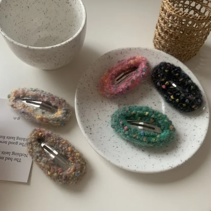 1PC Regenbogen Farbe Klassischen Stil Wolle Gestrickte Haarspangen Hand-Woven Haarnadel BB Clip Hohe Gefühl Bang Clip headwear Haar Zubehör Image