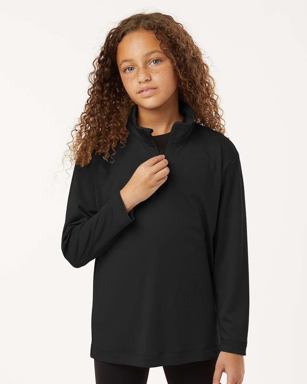 AllPro 41870Y Athletic Youth Pro-Lock Performance Quarter-Zip Pullover Top in Black size Small | Polyester