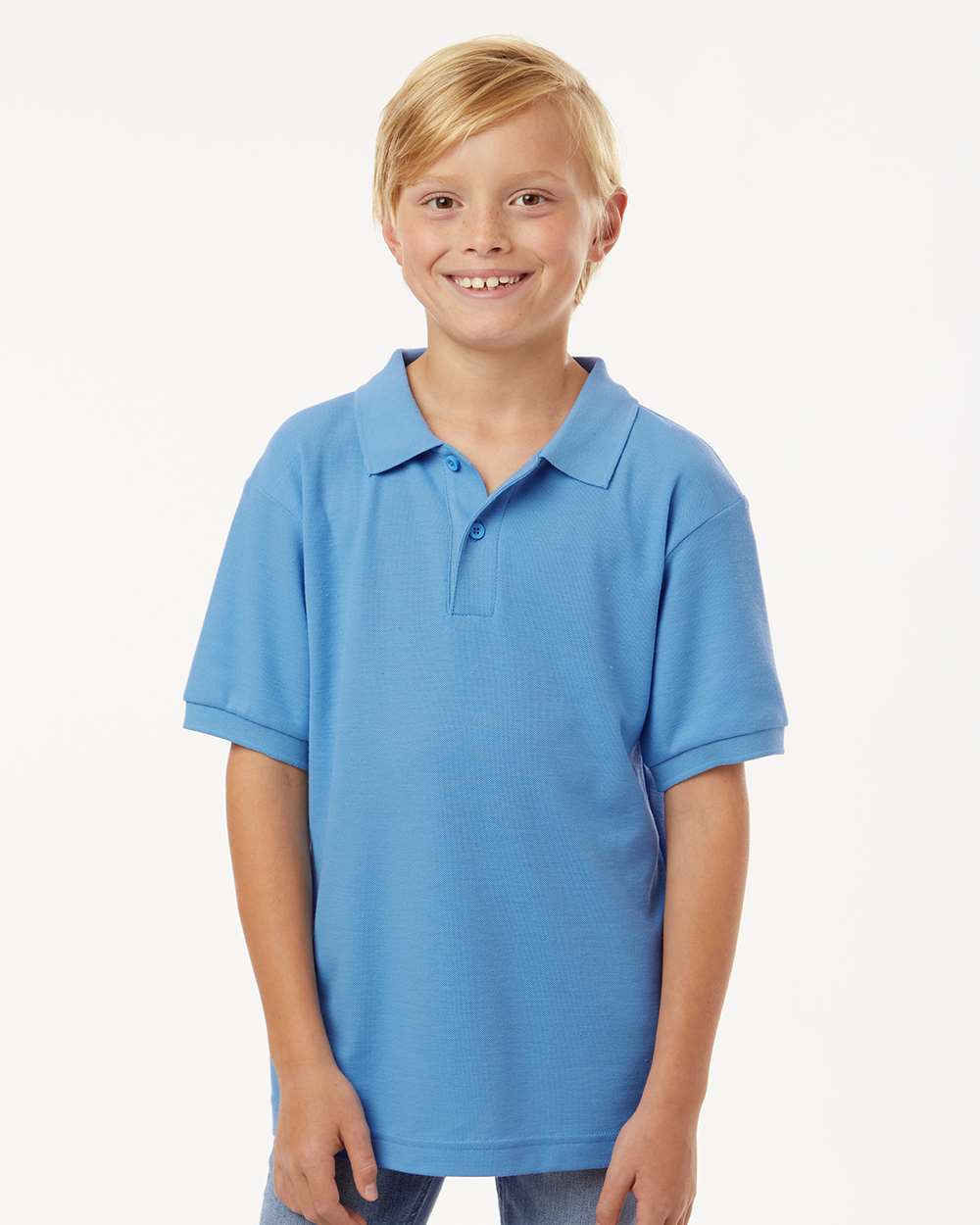 AllPro 62800Y Youth Pique Polo Shirt in Carolina Blue size Medium | 65% polyester/35% cotton