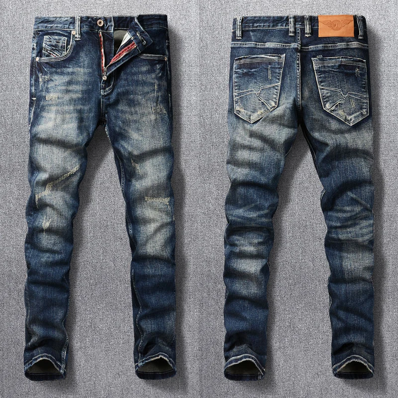 Designer Mode Männer Jeans Hohe Qualität Retro Gewaschen Blau Stretch Schlank Zerrissene Jeans Männer Italienischen Stil Vintage Y2K Denim Hosen