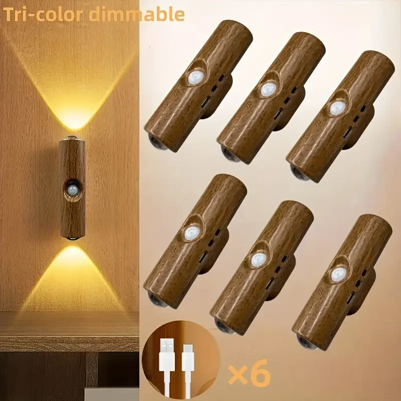 1 ~ 6 Stück LED-Bewegungsmelder-Licht, USB wiederaufladbar, Nachttischlampe, Nachtlicht, einstellbare Helligkeit für Wohnzimmer, Flur, Treppen