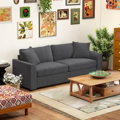 HOMCOM 212 cm Upholstered Jumbo Cord Sofa Couch with Spring Cushion, Grey