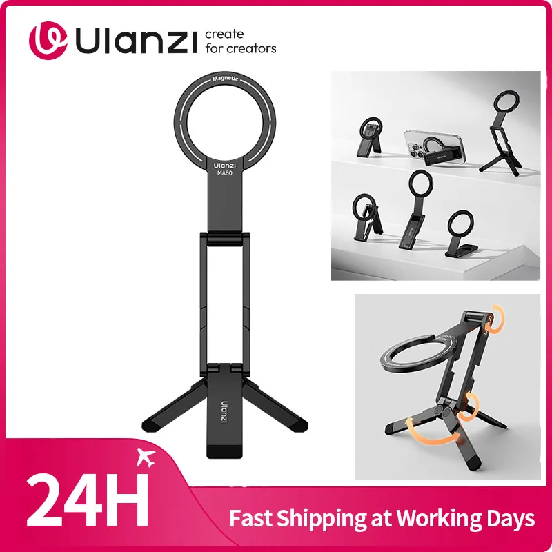 ​ Ulanzi MA60 Treppiede magnetico pieghevole per telefono Supporto per telefono selfie portatile per iPhone 16 15 14 13 Android con anello magnetico