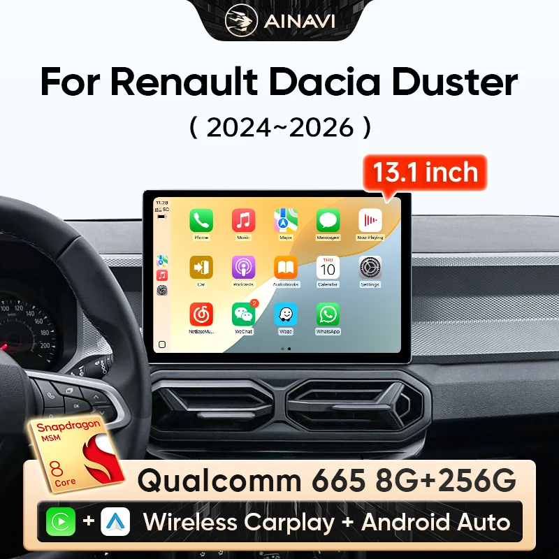 Ainavi 13,1 Zoll Autoradio für Renault Dacia Duster 2024 2025 2026 Qualcomm Auto Multimedia Wireless CarPlay Android Auto HDMI Image