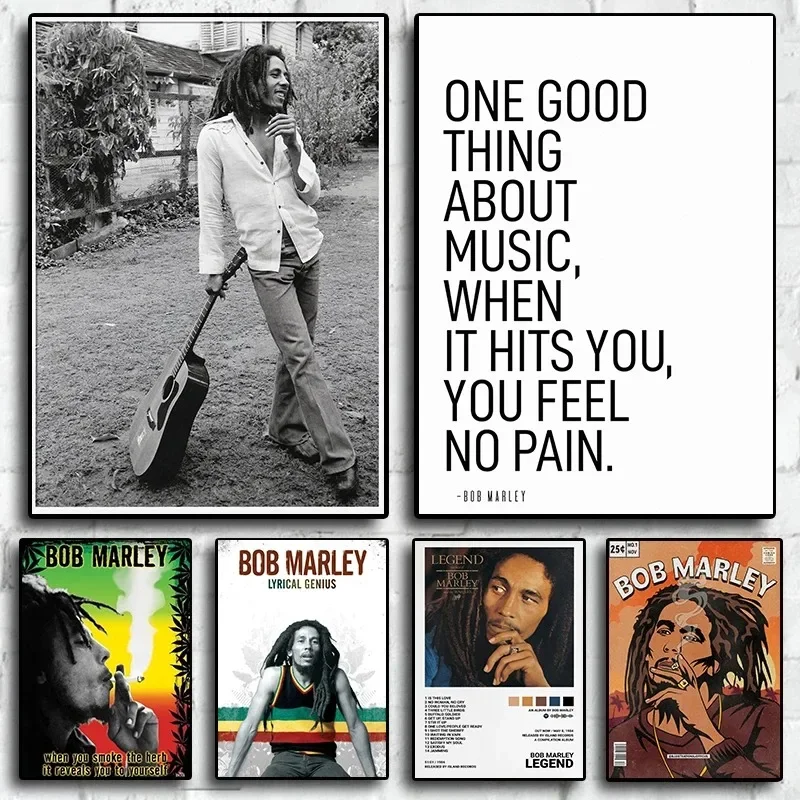 Legendärer Rock-Sänger Bob Marley Poster Album Musik Gitarre No Woman No Cry Comic Vintage Leinwanddruck Wandkunst Home Room Deco