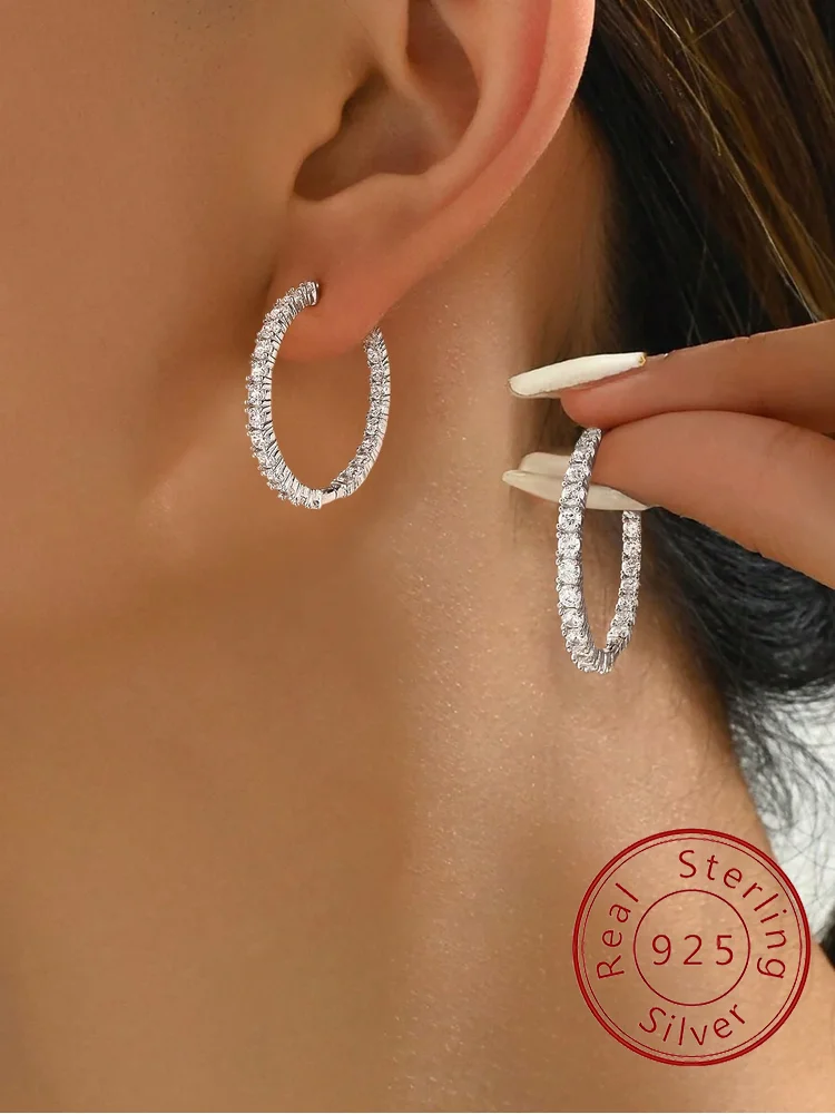 925 Sterling Silber Mode Einfache Runde Plain Ohrring Für Frauen, Verlobung, Hochzeit Luxus Hohe Qualität Edlen Schmuck Geschenke Image