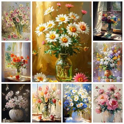 Oil Painting Flowers DIY Digital Painting Home Decoration Number Coloring Birthday Gift Fun Game