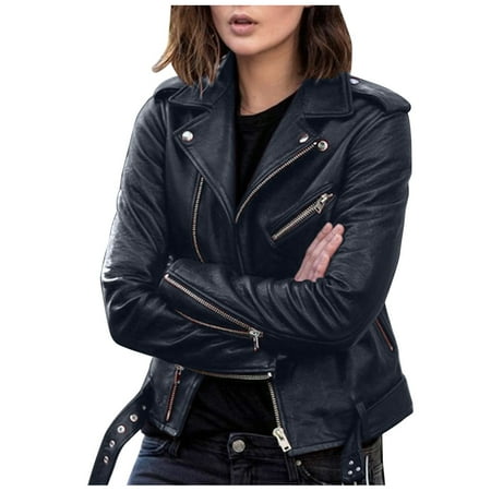 Daolelai Women s Single-Wear Leather Jacket Motorcycle Leather Jacket Leather Zipper Stitching Leather Jacket