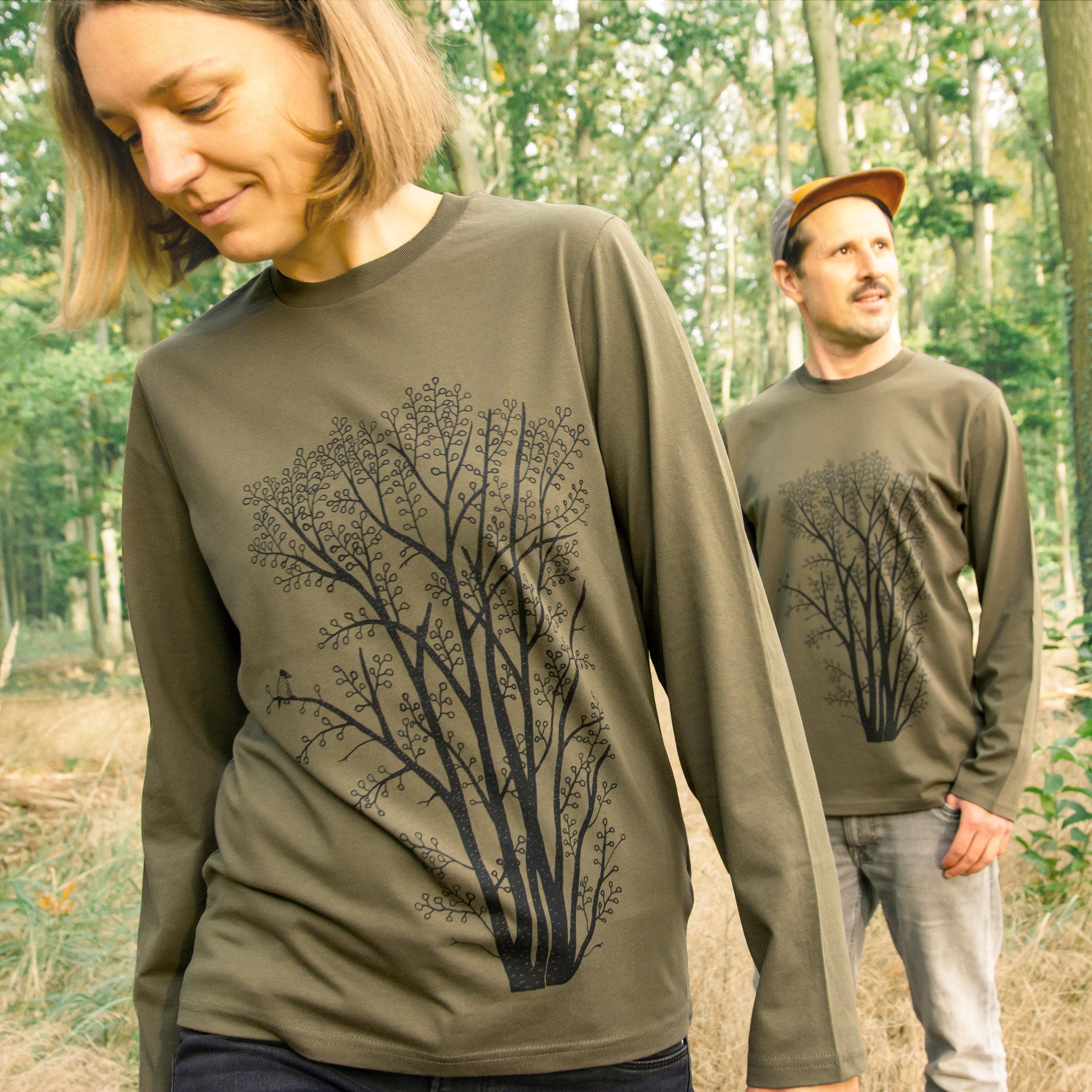 Maglietta a maniche lunghe organica da uomo con albero in cachi/maglietta a maniche lunghe unisex da uomo/magliette a maniche lunghe da uomo/magliette